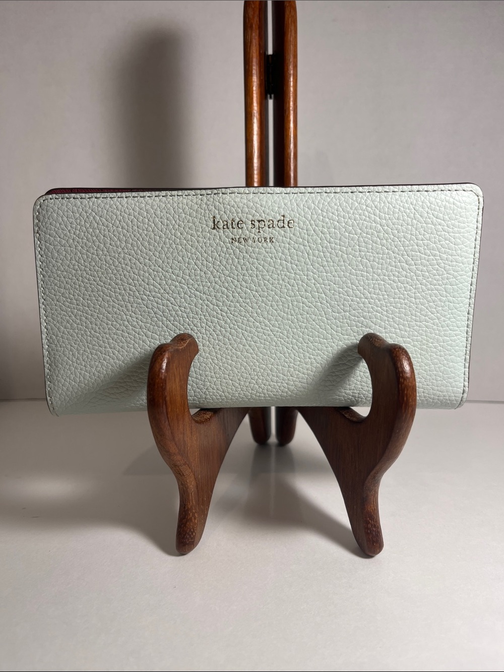 kate spade Light Mint Pebbled Leather Zip Wallet